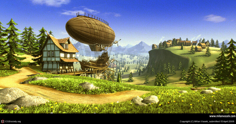 Airship in Village