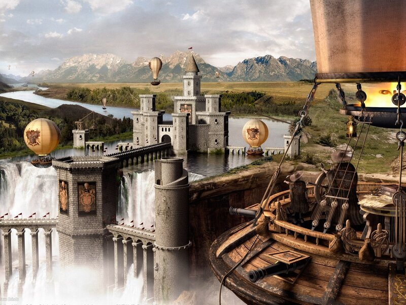 Airship Near Castle