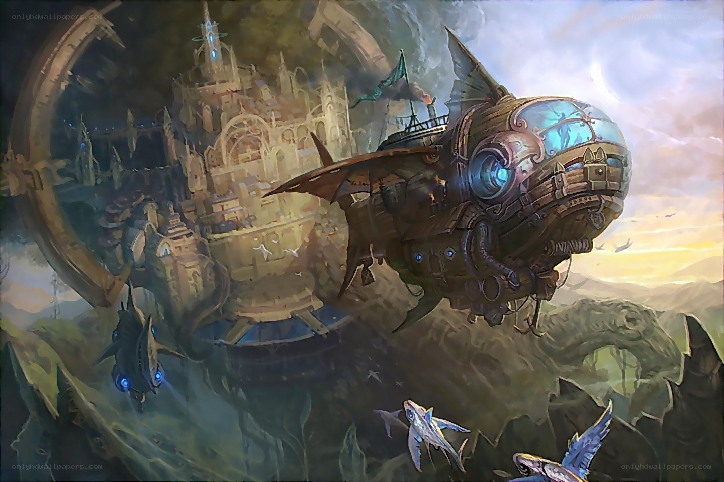 Airship near floating city