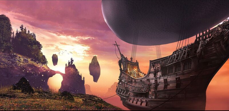 Airship Near Floating Islands