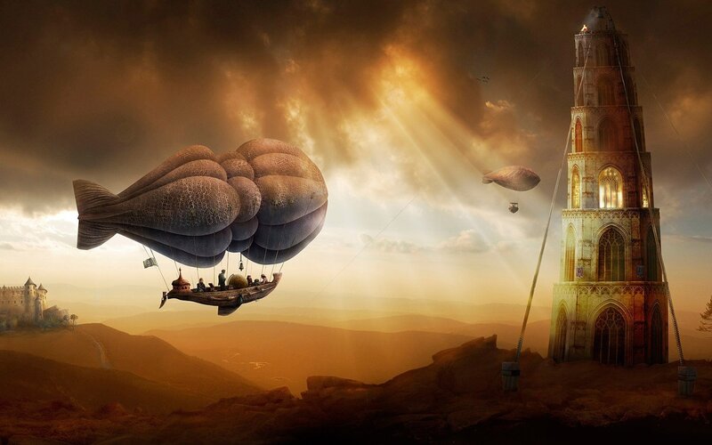 Airship Near Tower