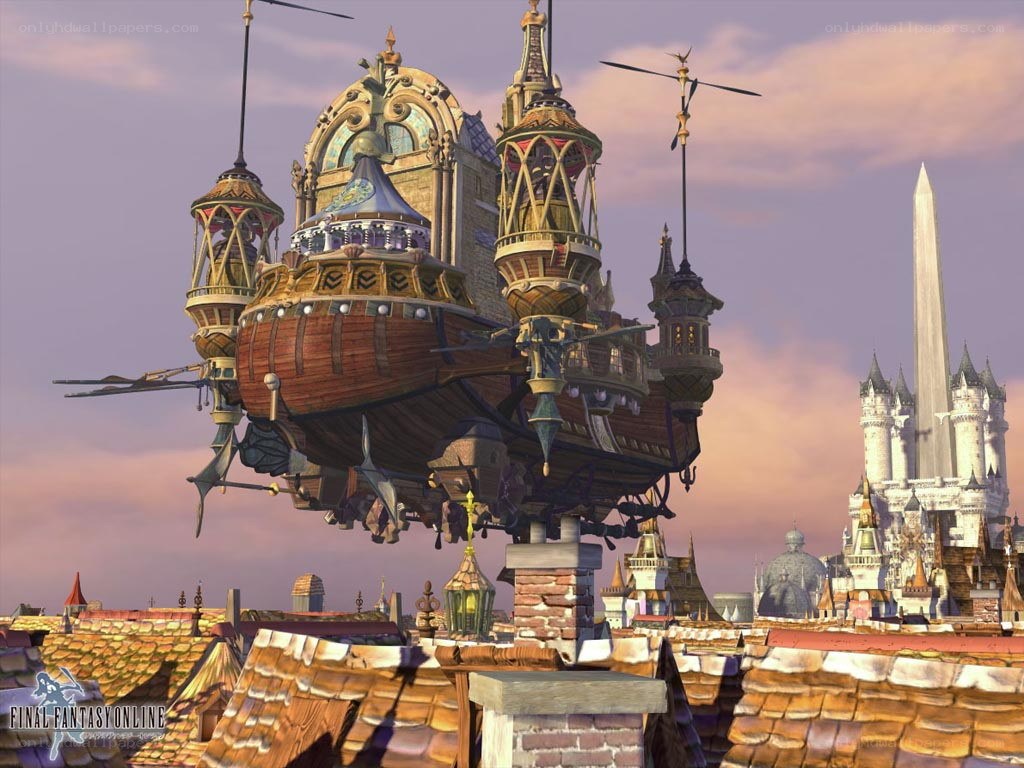 airship over a fantasy city