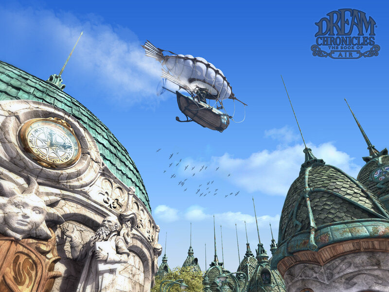 Airship over a fantasy city