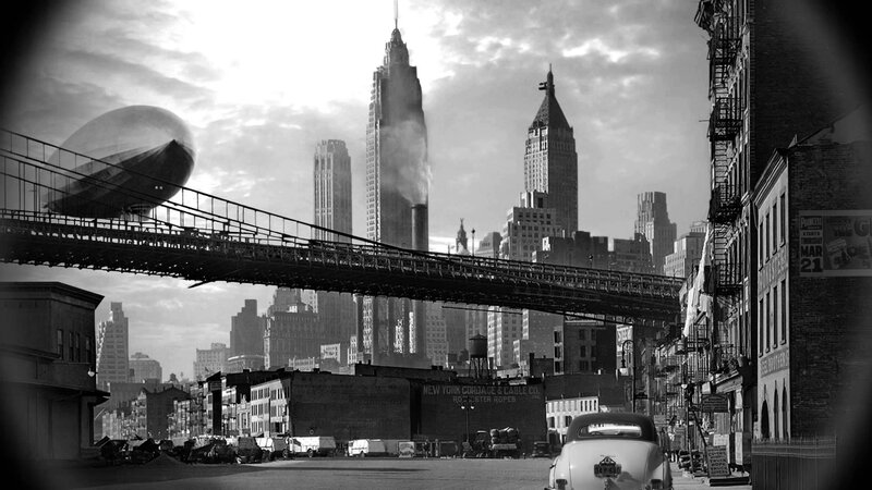 Airship over City — Black, Dramatic, Photograph