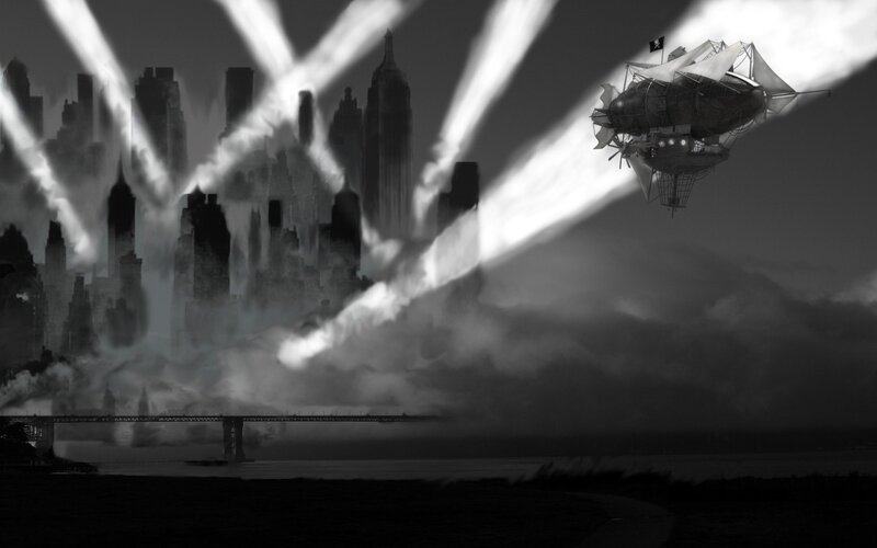 Airship over City — Black