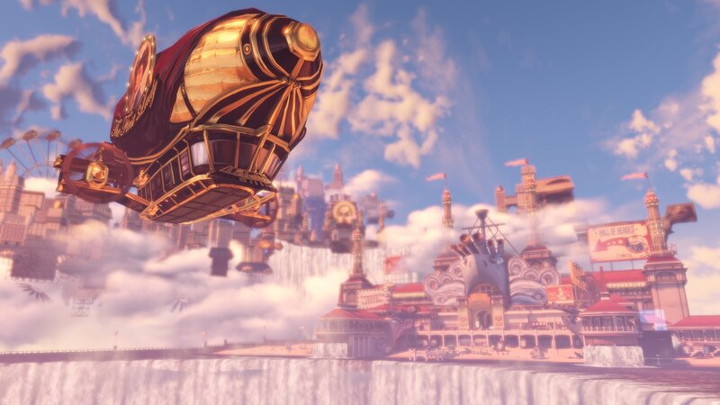 Airship over City — Blue, Fantastical