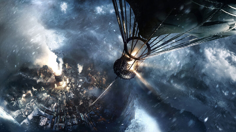 Airship over City — Blue