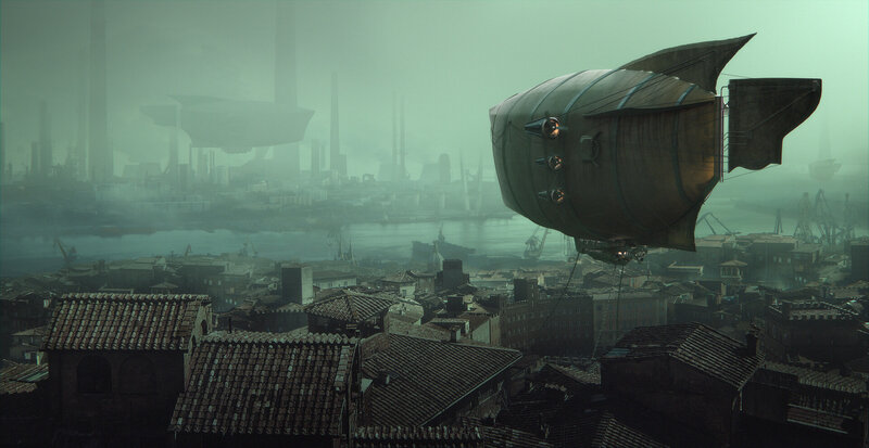 Airship over City — Green