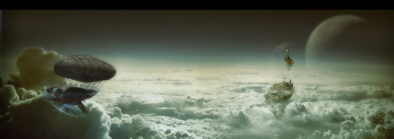 Airship over cloud city