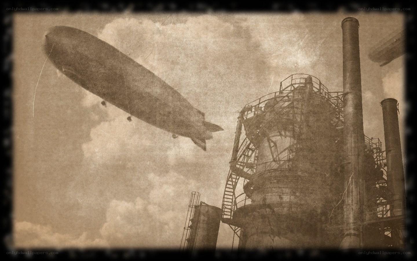 Airship over industrial plant