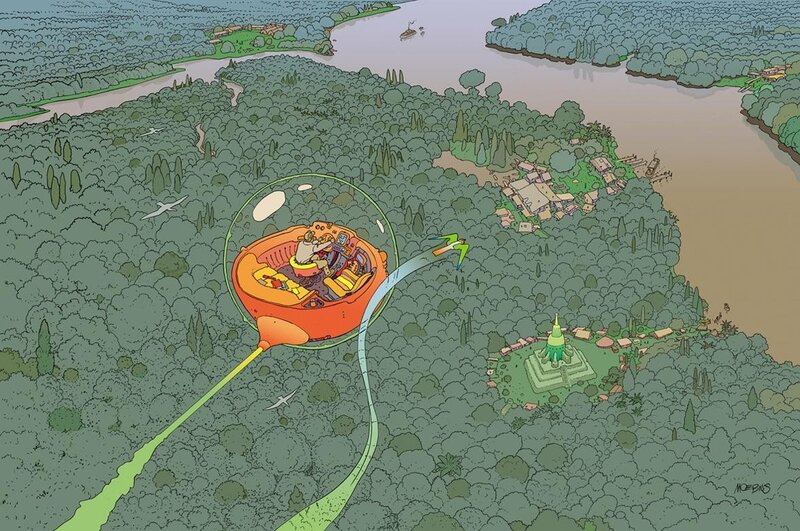 airship over jungle landscape