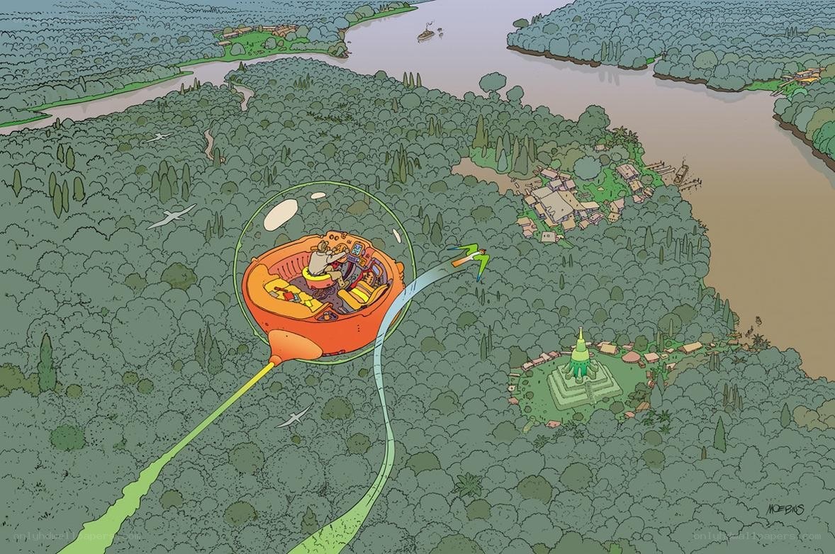 airship over jungle landscape