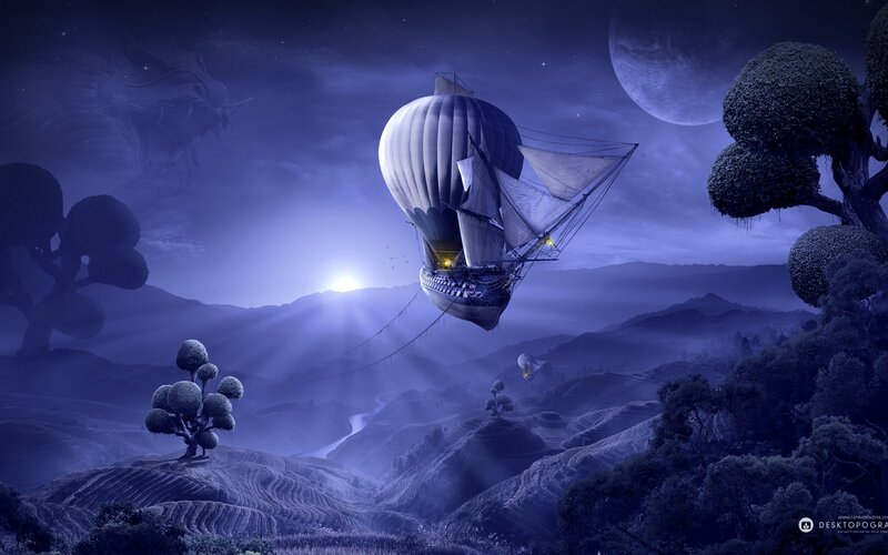 Airship over Mountains — Blue