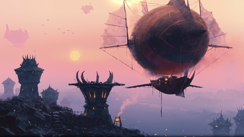 Airship over Ruined City