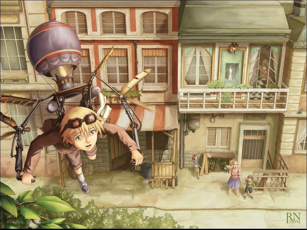 airship pilot in a town