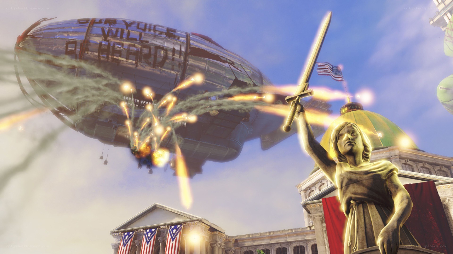 Airship under attack in city