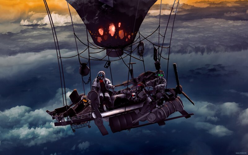 Airship with Gas-masked Crew