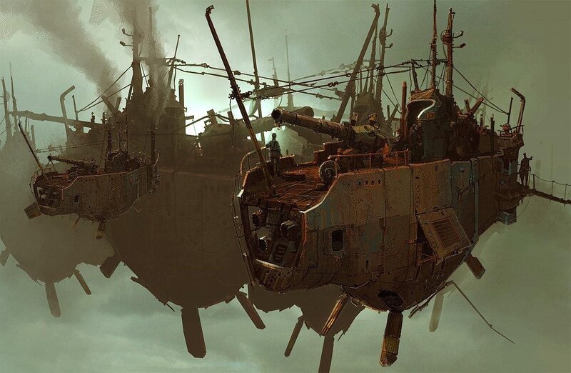 Airships in Cloudy Sky — Brown