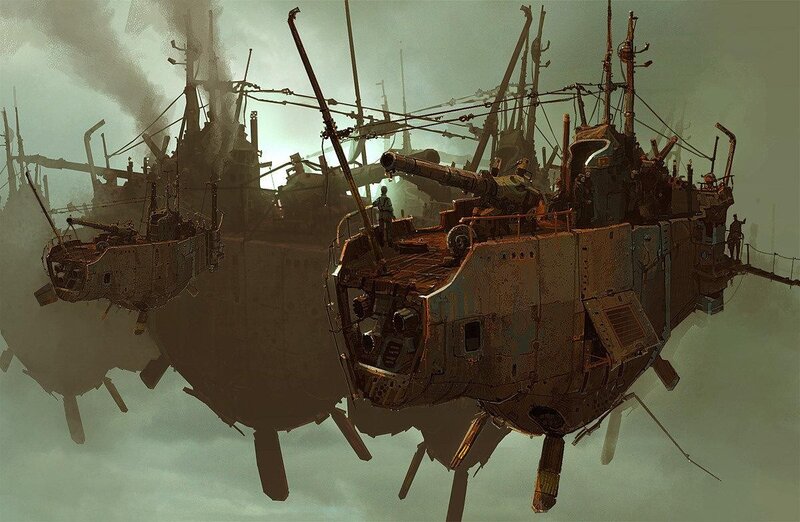 Airships in Cloudy Sky — Gray