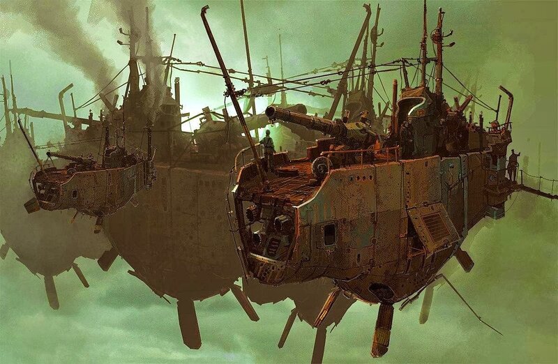 Airships in Cloudy Sky