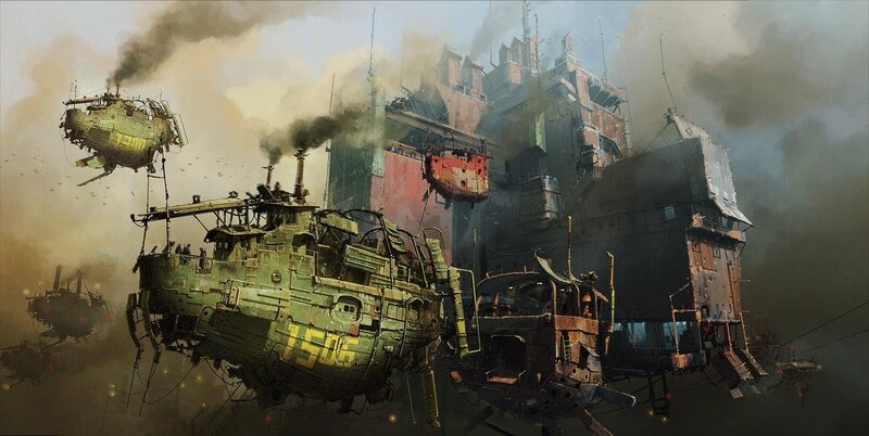Airships in Smoky Sky
