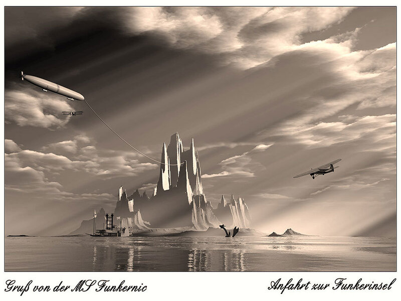 Airships over a fantasy island