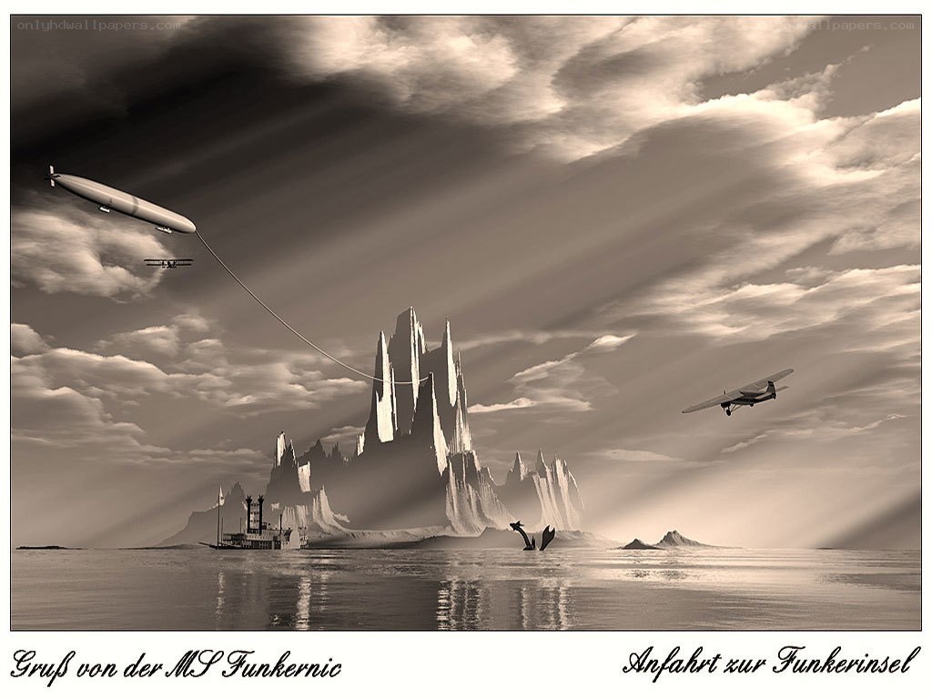 Airships over a fantasy island