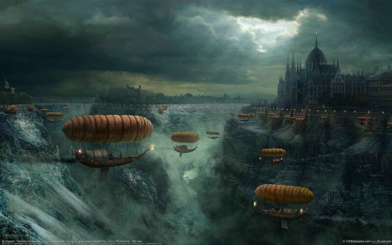 Airships over Canyon — Gray