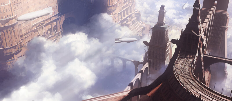 Airships over City — Brown