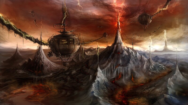 Airships over Volcanic Mountains