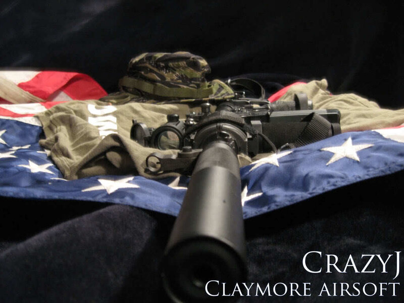 Airsoft rifle on flag