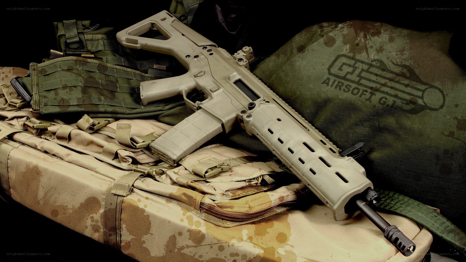 Airsoft rifle on tactical gear