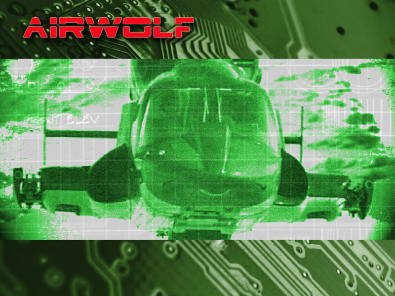 Airwolf helicopter in green night vision