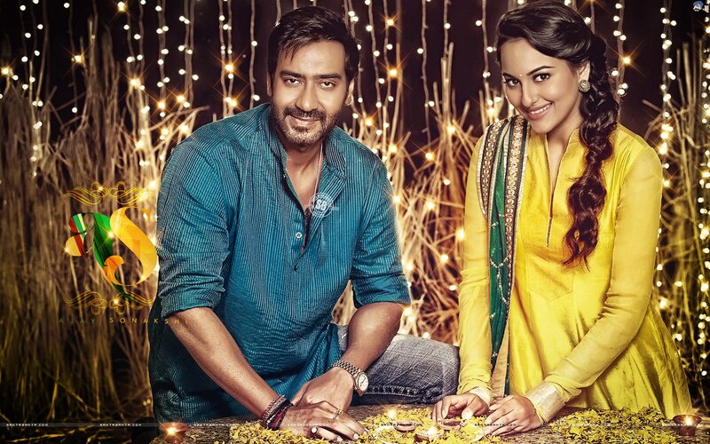 Ajay and Sonakshi in festive scene