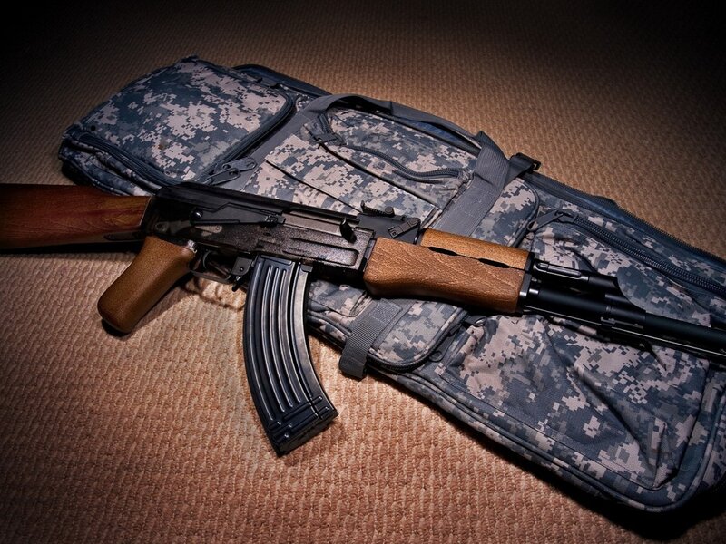AK-47 rifle on a bag