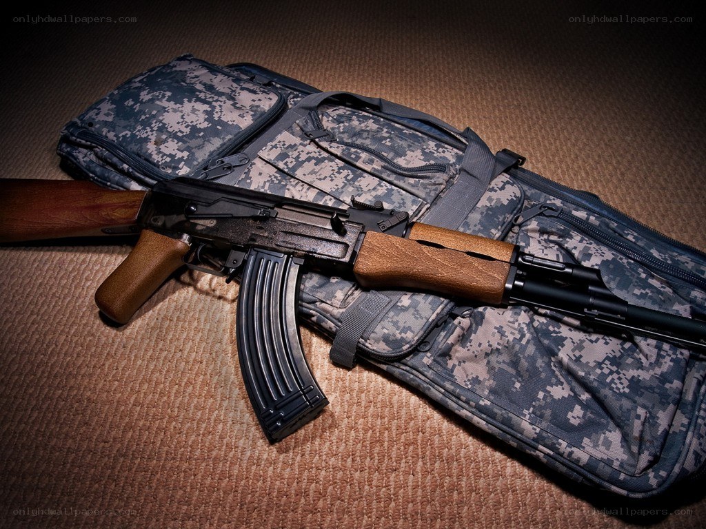 AK-47 rifle on a bag