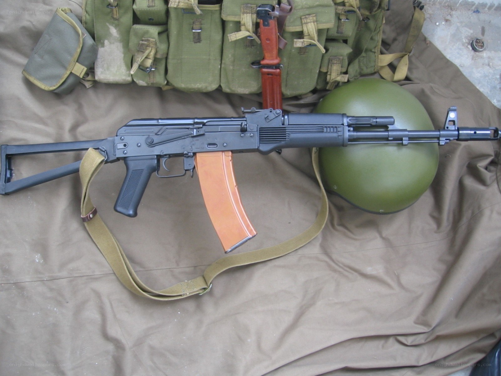 AK-74 rifle with gear