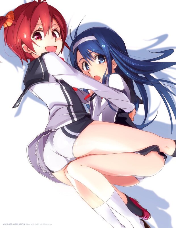Akane and Aoi in a playful hug
