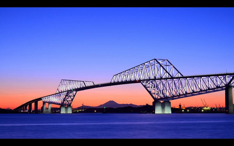 Akashi Kaikyo Bridge — Blue, Serene, Sunset