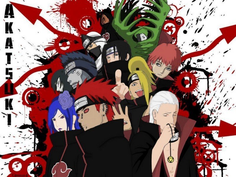 Akatsuki Members Group — Black, Dramatic, Anime, Red Splatters