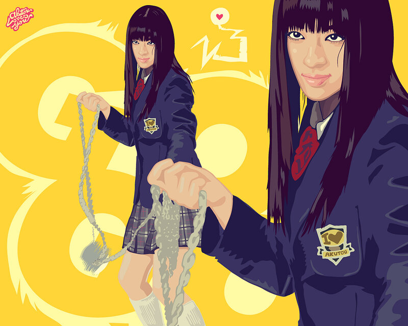 Akutou schoolgirl illustration