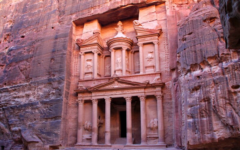 Al-Khazneh in Petra — Red, Dramatic
