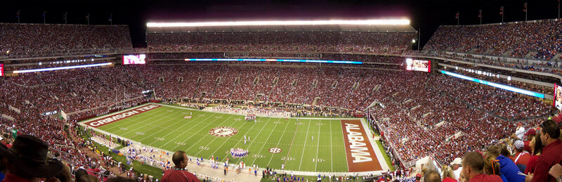 Alabama football stadium at night