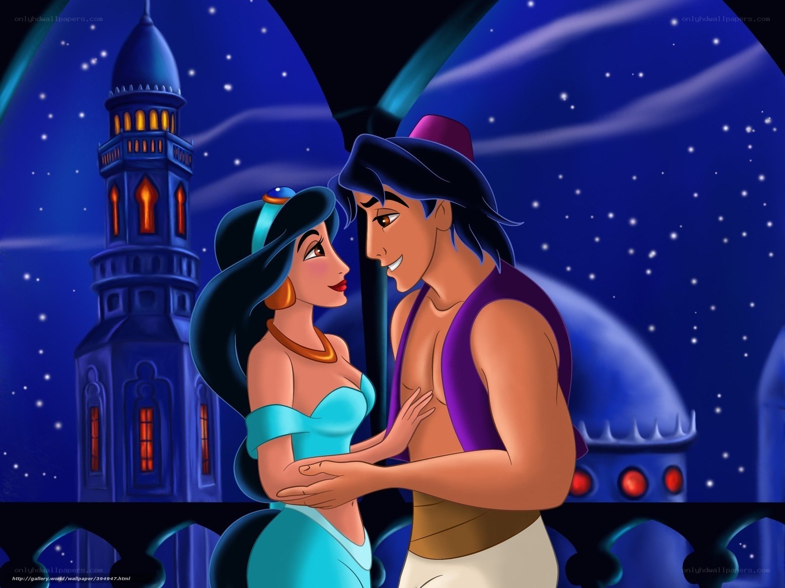 Aladdin and Jasmine at night