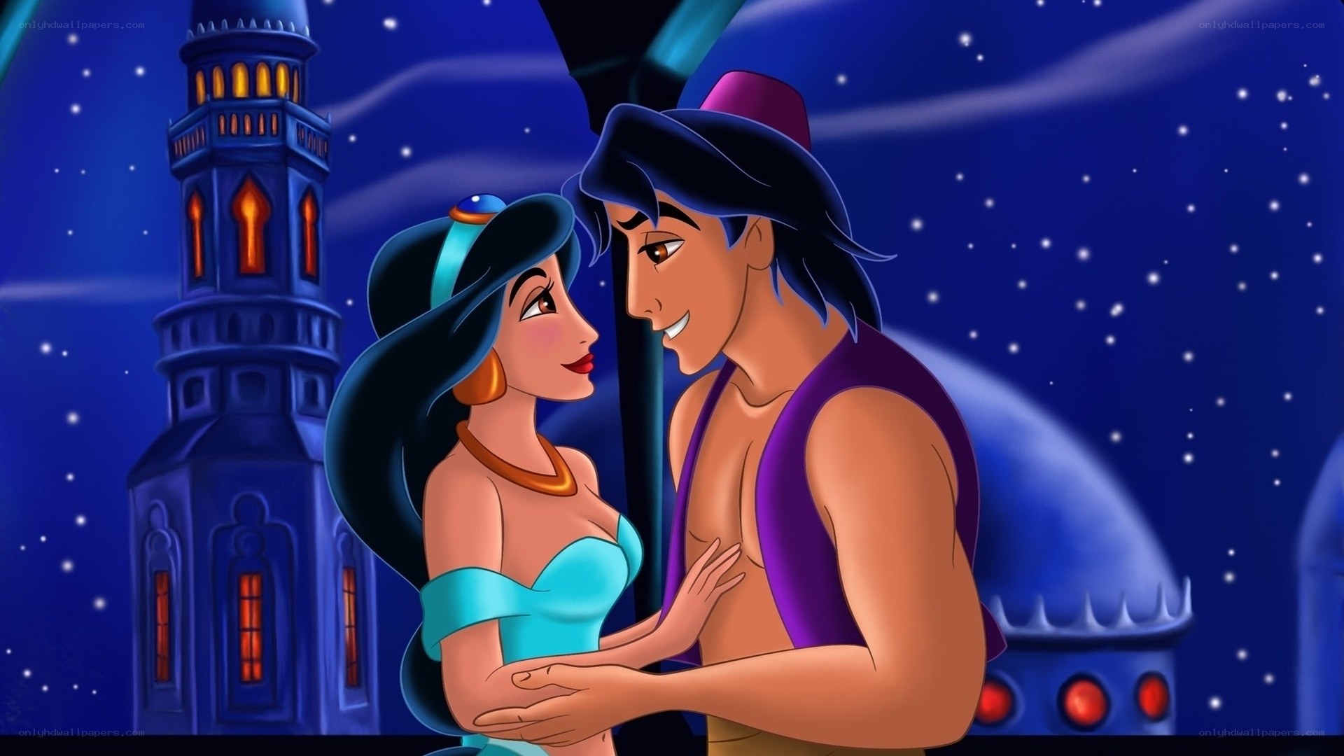 Aladdin and Jasmine at night