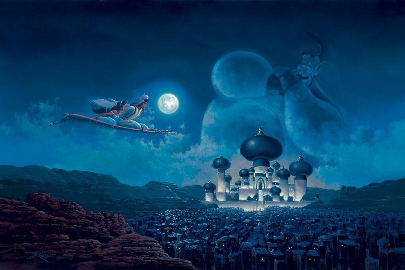 Aladdin and Jasmine on a Carpet — Blue, Dramatic