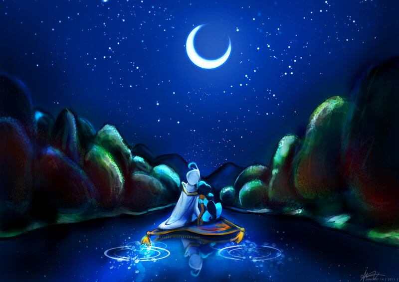 Aladdin and Jasmine on a Carpet — Blue