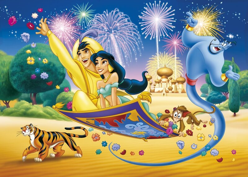 Aladdin and Jasmine on a Magic Carpet — Blue, Celebratory