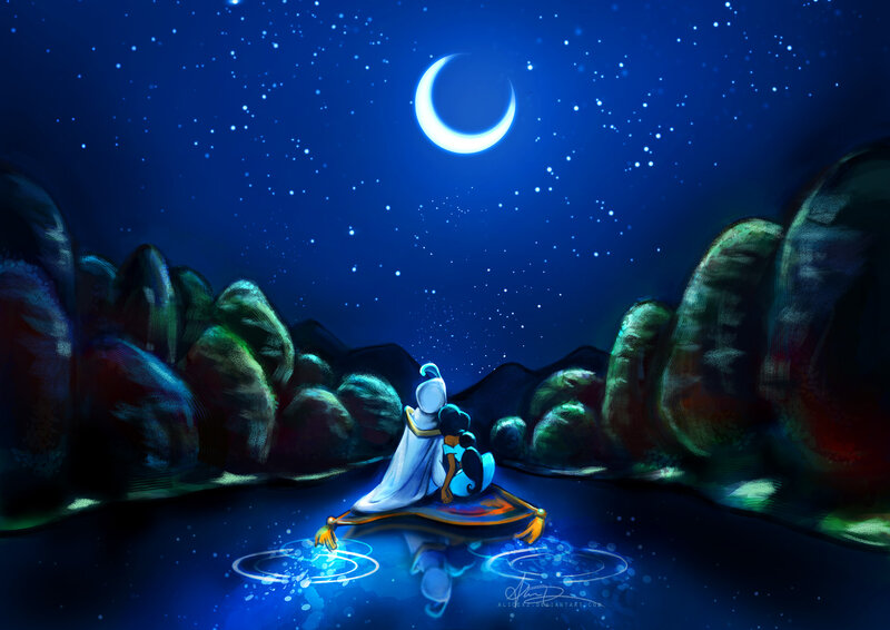 Aladdin and Jasmine on a Magic Carpet — Blue, Serene