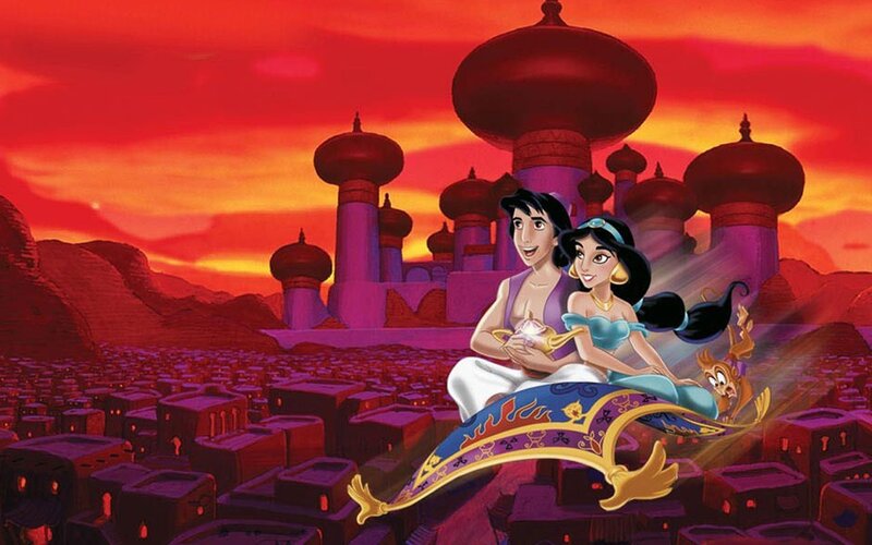 Aladdin and Jasmine on a Magic Carpet — Red
